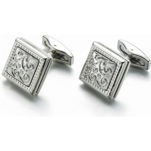 20pairs/lot Classic Silver Square Flower Engraved Cufflinks Business Lawyer Wedding Cuff Links Shirt Cuff Button Mens Jewelry