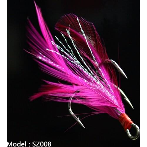 Lot 20pcs Fish hook 2 4 6 8 10# Black Fishing Hooks with Feather Fly Fishing Tackle High Carbon Steel Barbed Sharp Hooks SZ008