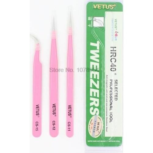 200pcs Vetus Pink Tweezsers Eyelash Extension Tweezers CS-11 CS-15 CS-12 CS-5A beauty