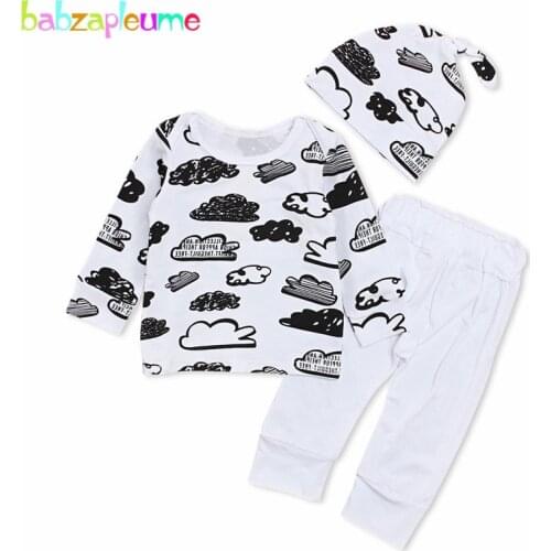 3Piece/Spring Toddler Boys Clothes Cartoon Cute Long Sleeve Print Cotton Baby T-shirt+Pants+Hat Newborn Clothing Sets BC1630-1