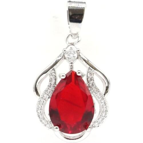 33x17mm Lovely Cute Water Drop Created Red Blood Ruby Green Amethhyst CZ For Girls Daily Wear Silver Pendant Wholesale