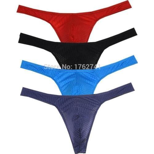4Pcs/Lot Male Pouch Bikini Mens Classic T-Back Underwear Micro Hip Pants Drawnwork Thong