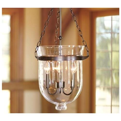 American Country Black/Rust Color Clear Glass Foyer Pendant Light Retro Dining Room Decoration Light D250MM/350MM
