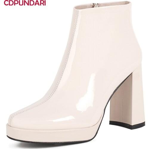 Ladies Genuine Leather High Heels Platform Ankle Boots Women Autumn Winter Modern Short Boots Party Shoes Bottes Plateforme