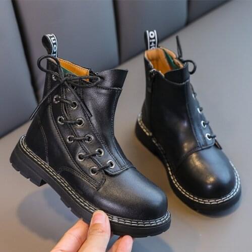 Girls Martin boots fashion all-match short boots 2020 autumn and winter new leather children boots British style boy single boot