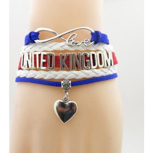 Infinity love united kingdom football Bracelet heart Charm united kingdom flag bracelets & bangles for Woman and man jewelry