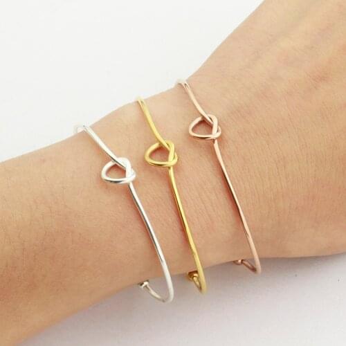 Minimalism Heart Bracelets For Women Lucky Charm Jewelry Stainless Steel Rose Gold Knot Cuff Bracelets & Bangles Friend Gifts