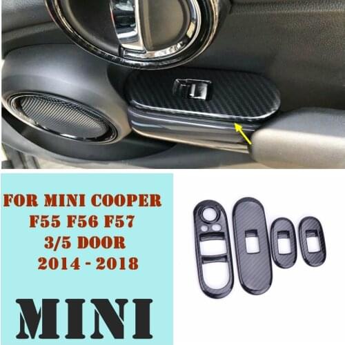 For Mini Cooper F55 F56 F57 2014 2015 - 2017 2018 Carbon Fiber Inner Car Door Armrest Window Lift Button Molding Cover Kit Trim