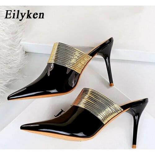Eilyken 2021 New Patent Leather High Heel Pumps Shoes Sexy Pointed Toe Heel Wedding Dress Mules talons Pumps Slippers