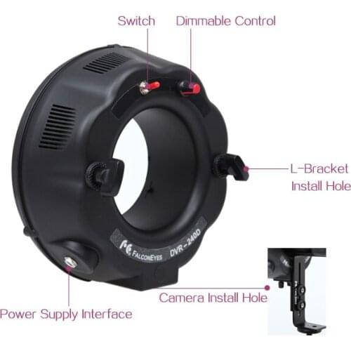Falcon Eyes 240 Ring LED Panel 5500K Lighting Video Film Continuous Lamp W/Camera Bracket/ filter DVR-240D