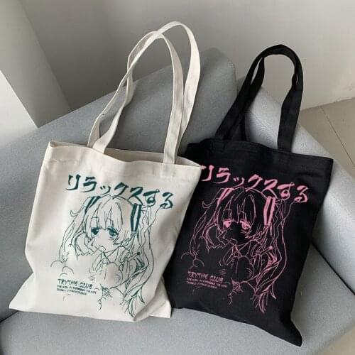 Japanese Anime Cartoon Ulzzang Canvas Bag Casual Fashion Female Large Capacity Canvas Hip Hop Harajuku College Shoulder Bags