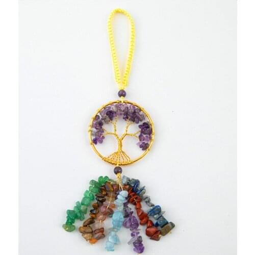Crystal Decor Tree Of Life Car Hanging Accessories 7 Chakras Stones Wall Decor Meditation Ornaments Good Luck Home Decoration