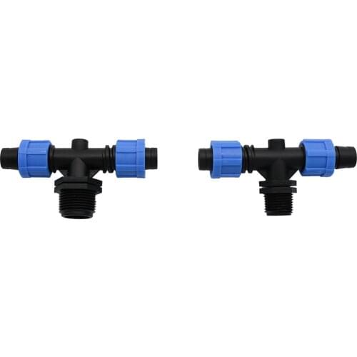 16mm Drip Tape Straight Tee Type Connectors With Locked 1/2" 3/4" Thread Tee Type Connectors repair connector Agricultural hose