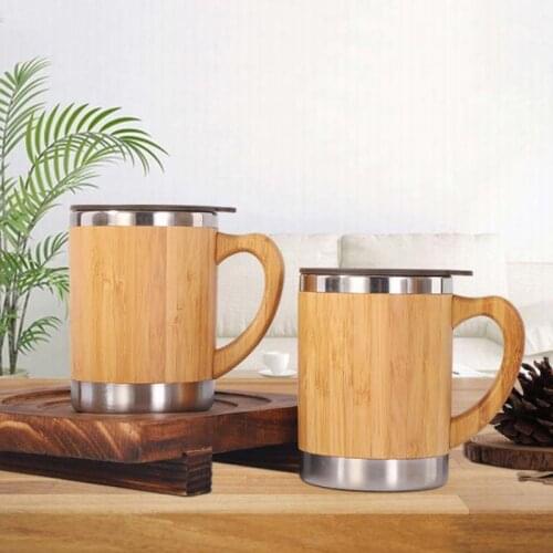 New bamboo shell450ml coffee mug insulation sealed water cup With handle Customized LOGO