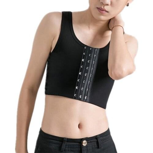 Lesbian Undershirt Front Closure Buckle Short Tops Chest Binder Flatten Breast Shaper Slim Vest Waist Trainer Corset Tomboy