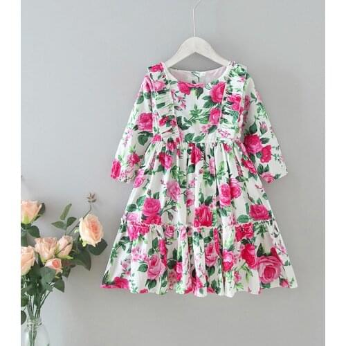 Melario Girls Flowers Dress New Fashion Kids Spring Ruffles Dresses Print Costumes Children Party Clothes 2-6 Years