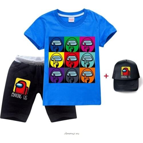 Game Among US Fashion Boys Clothes Cartoon Cotton Short T Shirt +Jeans Print Spring Girls Outfits Student Kids Clothes
