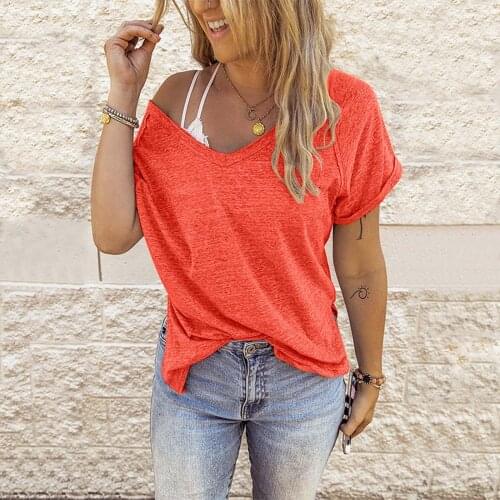 Fashion Womens Tee Shirt Solid Color Round Neck Tshirts Women 2021 Summer Top Sexy One Shoulder Loose Tee Short Sleeves Tops