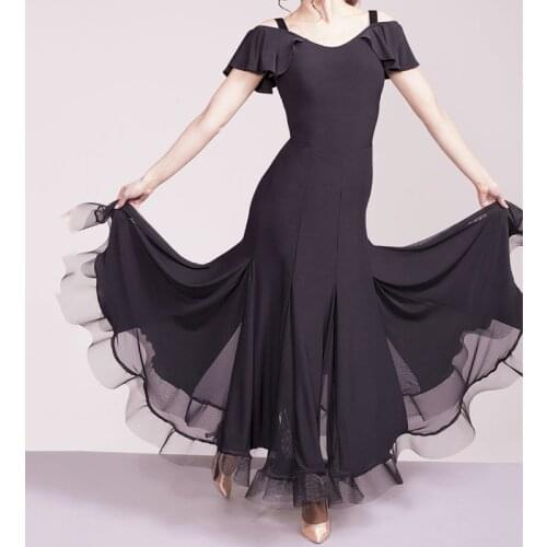 Fashion Women Ballroom Dance Competition Dresses Sexy V-Neck Sling Lotus Leaves Long Dress Stage Performance Costumes DL6074