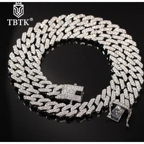 TBTK NE+BA 12mm Mens S-Link Miami Cuban Necklace & Bracelet Full Iced Rhinestones Fashion Hiphop Jewelry Wholesale