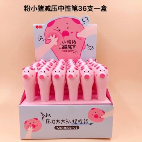 Soft Silicone Cartoon Decompression Pinching Gelpen Kawaii Pink Pig Sponge Neutral Pen Office School Stationery Smooth Writing