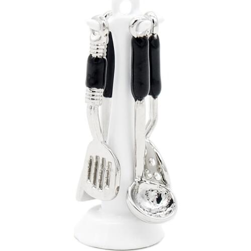 Odoria 1:12 Miniature 4PCS Metal Kitchen Utensils white White Stand Dollhouse Kitchenware Accessories