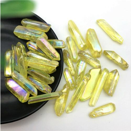 Drop Shipping 50g Electroplated Yellow Titanium Aura Lemurian Crystal Wand Point Healing Crystal Stone Decor Natural Stones