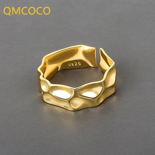 QMCOCO 2121 New 925 Silver Irregular Bump Texture Ring For Women Men Fashion Simplicity Open Ring Jewelry Gift