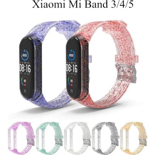 Strap For Xiaomi Mi Band 5 4 3 Silicone Bling Wristband For Mi Band5 Bracelet Clear Shiny Watchband For Mi Band4 Miband 3 Correa