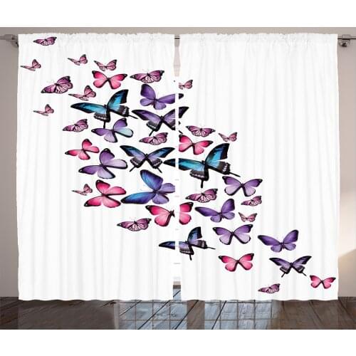 Romantic Butterfly Curtains Abstract Sweet Moths Fly Satin Fabric Drapes for Living Room Bedroom 2 Panel Window Set