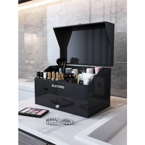 Light luxury skin care cosmetics storage box with mirror bathroom countertop acrylic shelf desktop dressing table