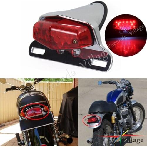 Motorcycle Universal Chrome 12V LED Rear Brake Tail Light License Plate Lamp Custom For Harley Bobber Honda Yamaha Cafe Racer