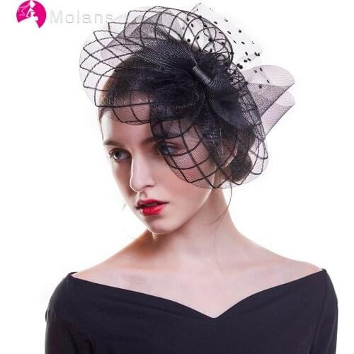 Molans Women Fascinator Hat Headdress Hair Clips Bow Mesh Yarn Cocktail Party Wedding Hair Accessories Hairband