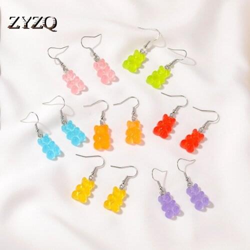 ZYZQ Sweet Candy Color Bear Earrings For Women Cartoon Color Resin Animal Earrings Childrens Day Gifts Jewelry Accessories