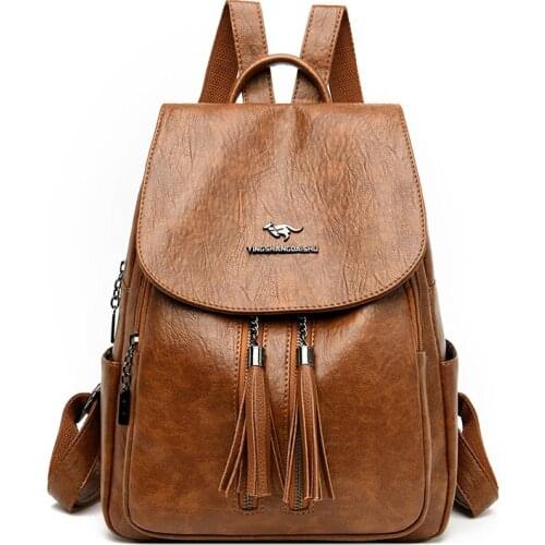 Ladies Sac a Dos Back Pack Tassel Women Leather Backpacks Female Vintage Backpack for Teenage Girls School Bag Travel Bagpack