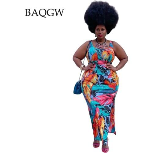 Women Elegant High Waist Drawstring Party Dress Vintage Print Split Dresses Spring Summer Sleeveless Beach Dress Plus Size 5XL