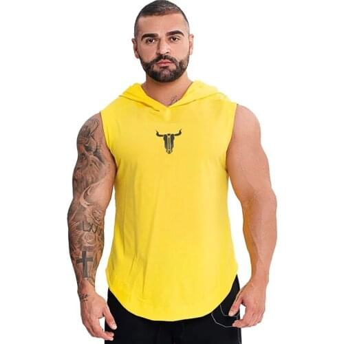 Gym Hooded Vest Mens Fitness Clothing Men Fitness Vest Summer Cotton Man Sleeveless Vest Shirt Oversized Workout Clothing