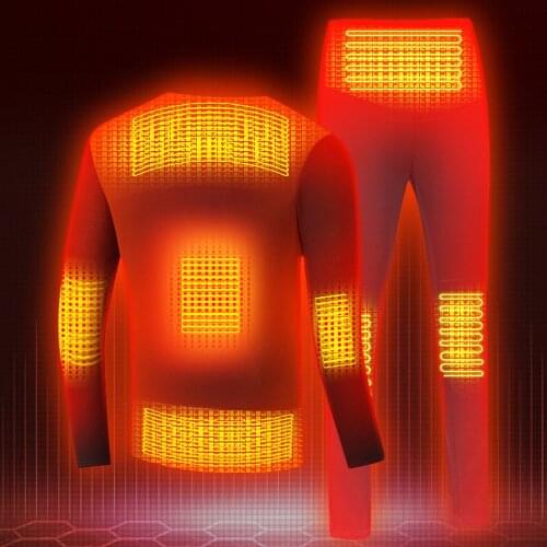 8 Areas Winter Heated Underwear Suit USB Battery Powered Alpaca Wool Women Men Heated Thermal Tops Pants Smart Phone Control
