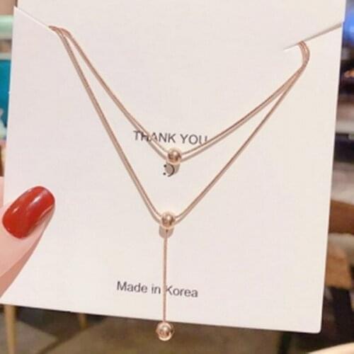 "Gold plating" Korea Golden Peas niche design double-layered clavicle chain
