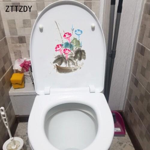 ZTTZDY 17*24.1CM Morning Glory Ink Painting Classic Toilet Seat Sticker Decor Home Wall Decals T2-0250