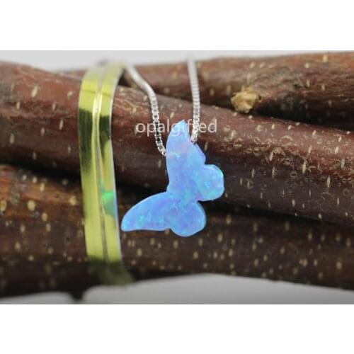 1PC/Lot Mixcolors Chain 8.6*14mm Butterfly Opal Pendant Necklace Blue and White Synthetic Opal Butterfly Necklace for gift