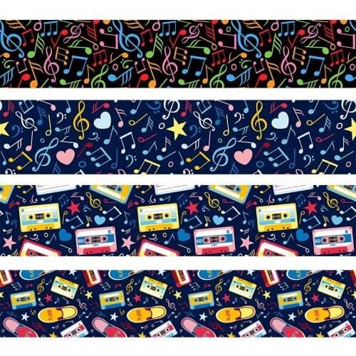 16-75mm cartoon music note printed grosgrain ribbon/16mm printed elastic foe ribbons DIY hair bows Sewing webbing 50 yards