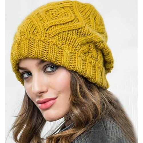 2019 winter hats for women geometric wool knitted hat solid color handmade beanie caps gorros mujer invierno female bonnet