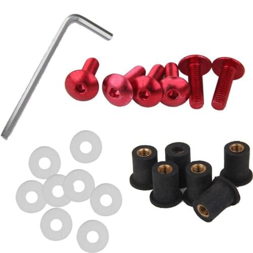 6 Pieces Fairing Windscreen Screws Bolt Kit Windshield Mounting Nuts Wellnut with Gasket & 1 Allen Key For Motorcycle Windshield
