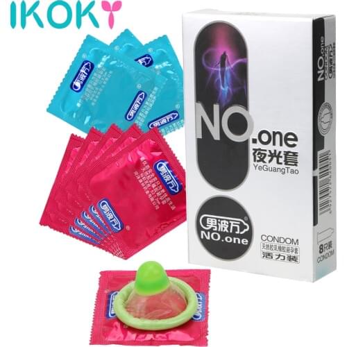 8 Pcs/Box Ultra Thin Night Glowing Ejaculation Delayed Luminous Cock Condom Latex Penis Sleeve with Lubricated Sex Toys for Men