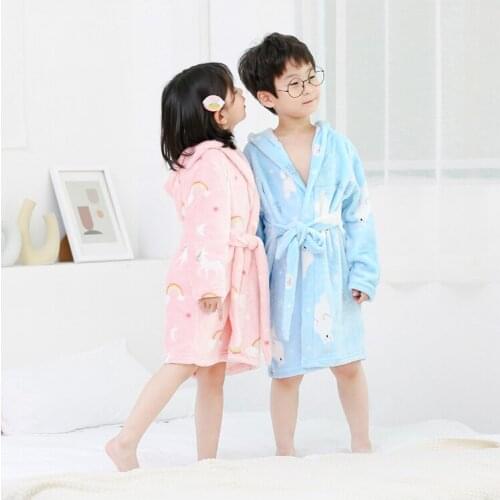 Baby Childrens bathrobes winter girls shower clothes flannel nightgown kids clothes warm home wear boys sleep pajam