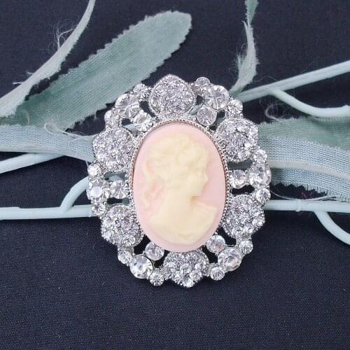 New Brooches Elegant Fashion Princess Cameo Rhinestone Crystal Women Brooch Pins Mothers' Day Gift Clothes Accessory, ART049