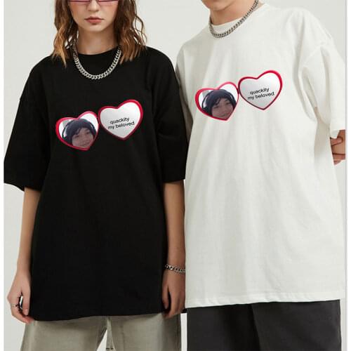 Quackity My Beloved Love Print Oversized T Shirt 100% Cotton Funny Tee Homme EU Size Breathable Tshirt Short Sleeve Streetwear