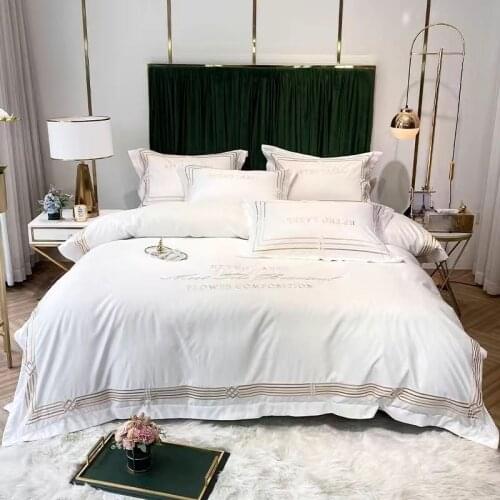 Luxury PLA cool fiber bedding summer bedding 4 pieces king size Duvet cover set embroidery bed cover comfort bed sheet pillow