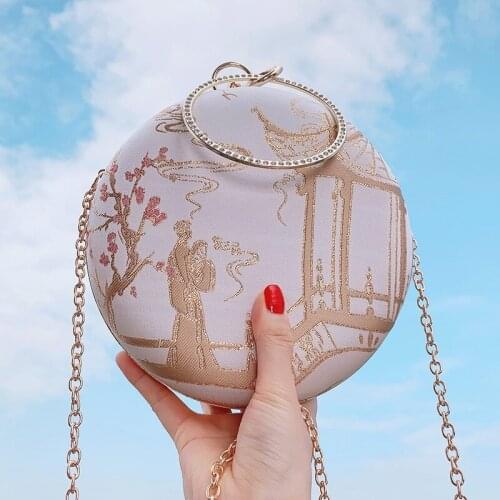 Korean Hanbok Shoes New Embroidered Hanfu Small round Bag Artistic All-match Womens Fashion Handbag Bag Shoulder Messenger Bag